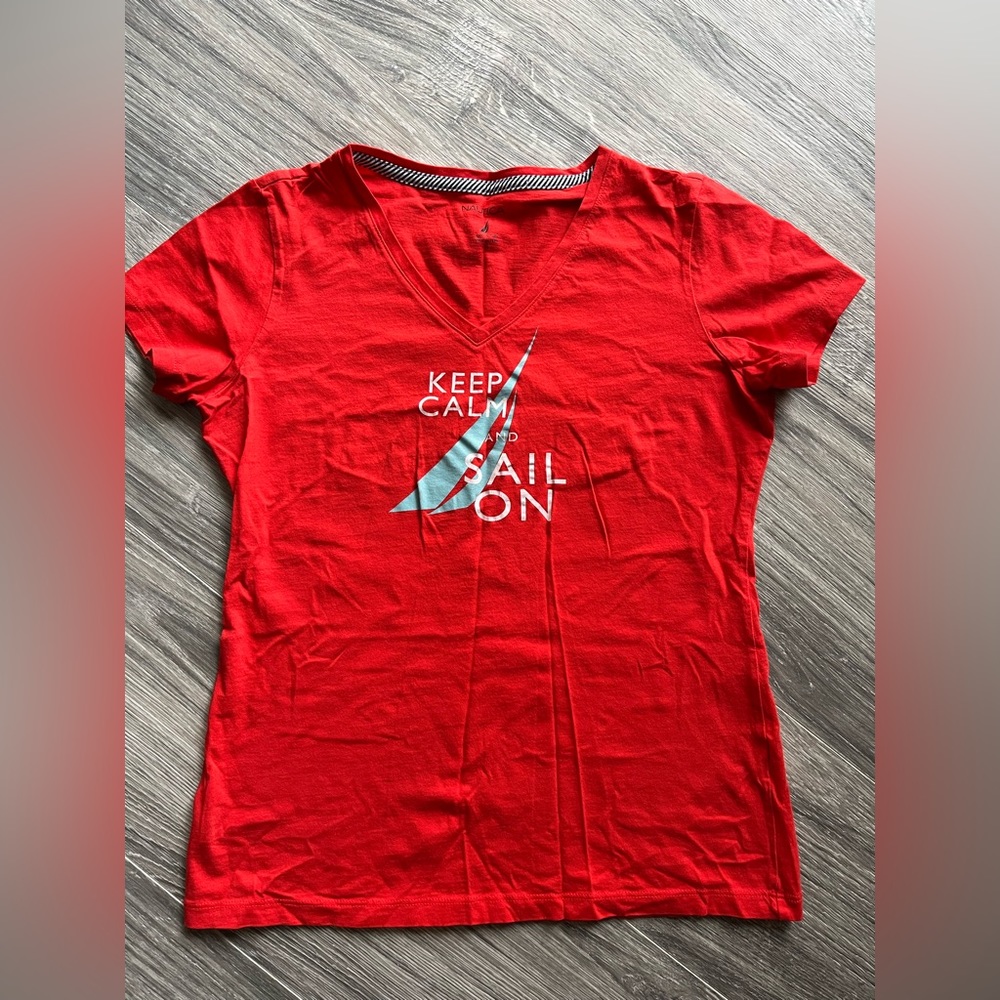 #1 NWTT Nautica tshirt in red, vneck super flattering on!